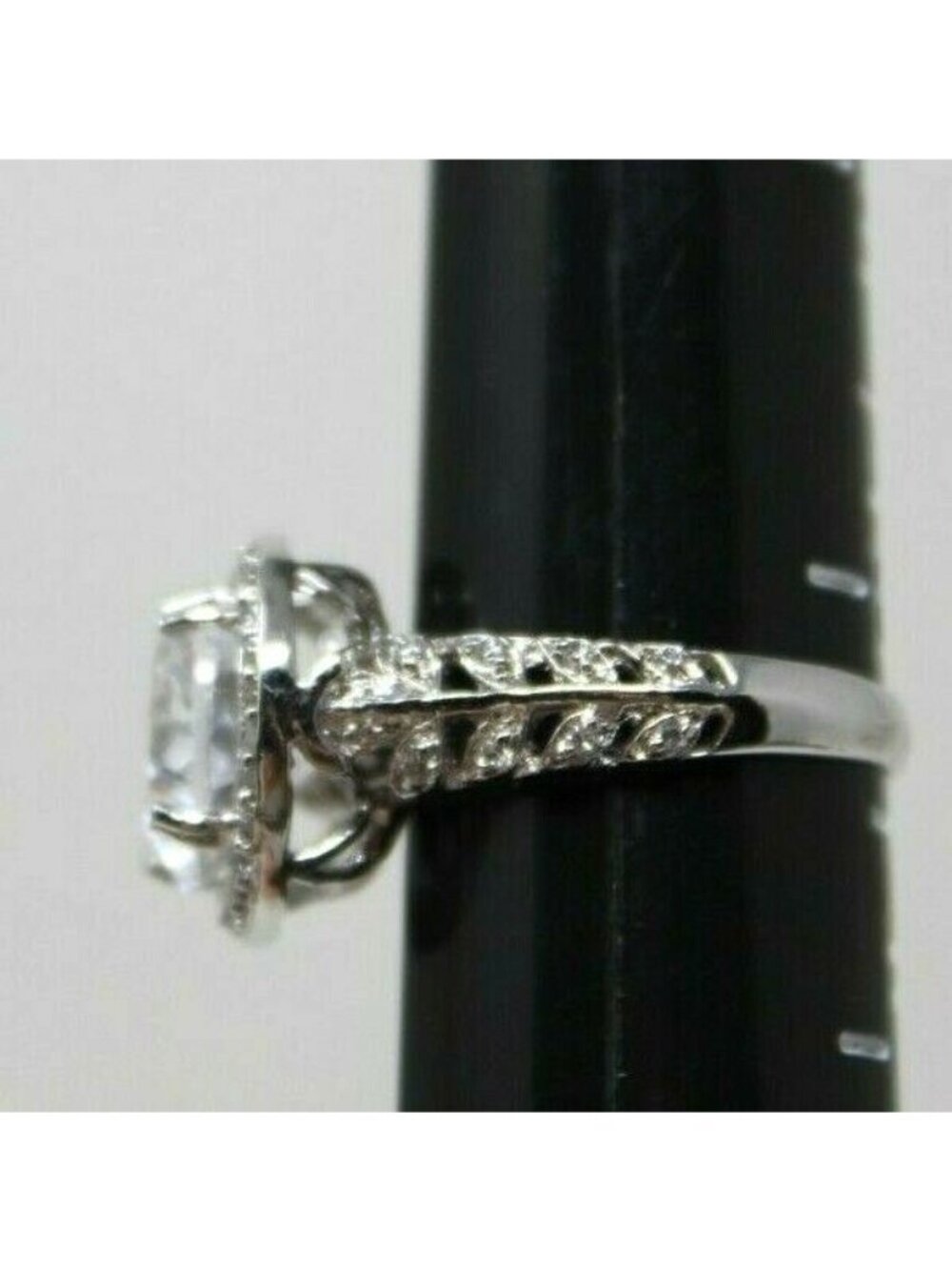 Sterling Silver Rhodium Plated Ring CZ Statement VTG Style Cocktail Sz 6.25  RB2 - Picture 8 of 8